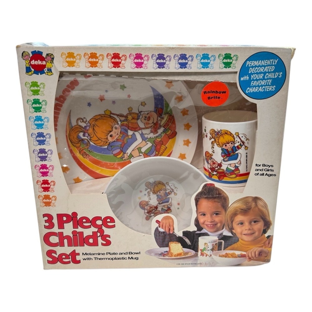 NEW Vintage 1983 Rainbow Brite DEKA Plastic Plate Cup Bowl Set NOS SEALED READ!